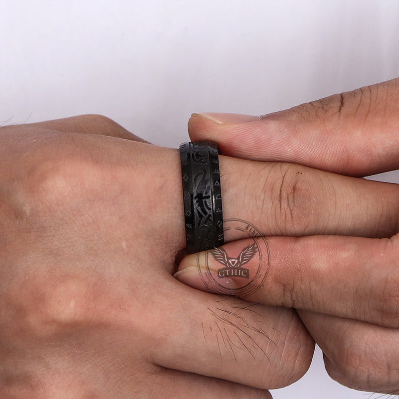 Nordic Runes Stainless Steel Viking Ring