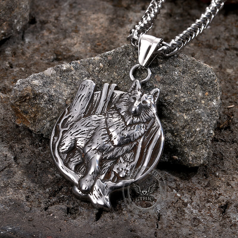 Nordic Viking Wolf Head Stainless Steel Pendant Necklace