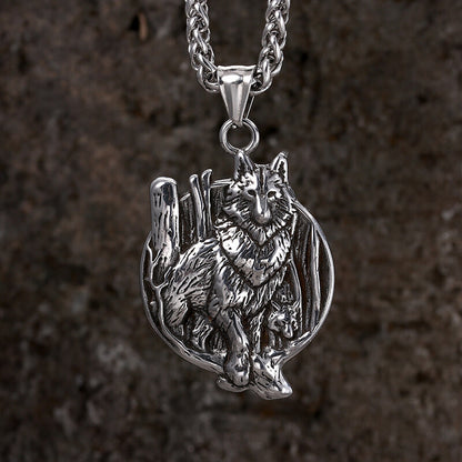 Nordic Viking Wolf Head Stainless Steel Pendant Necklace