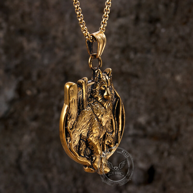 Nordic Viking Wolf Head Stainless Steel Pendant Necklace
