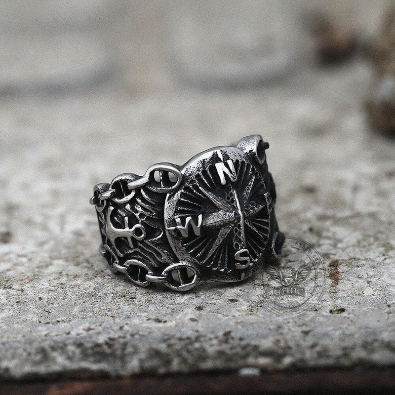 Northern Pirate Compass Stainless Steel Marine Ring