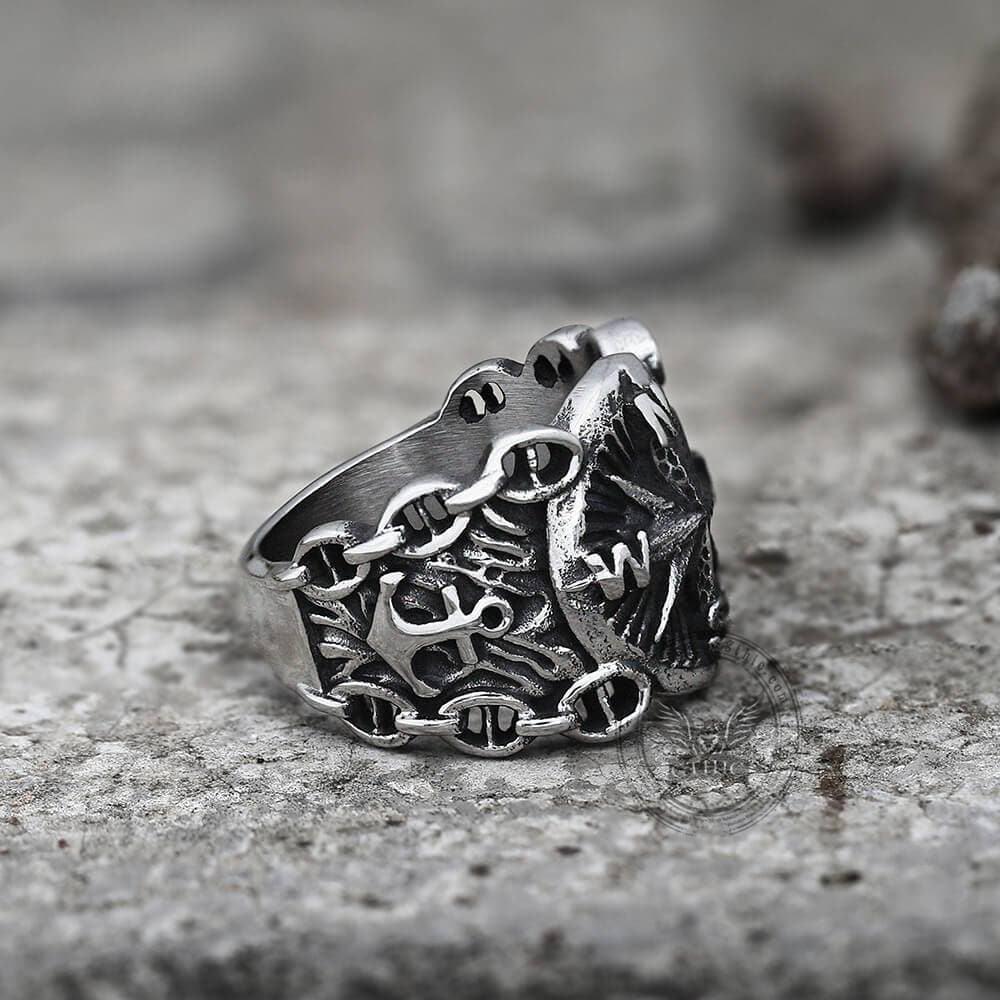 Northern Pirate Compass Stainless Steel Marine Ring