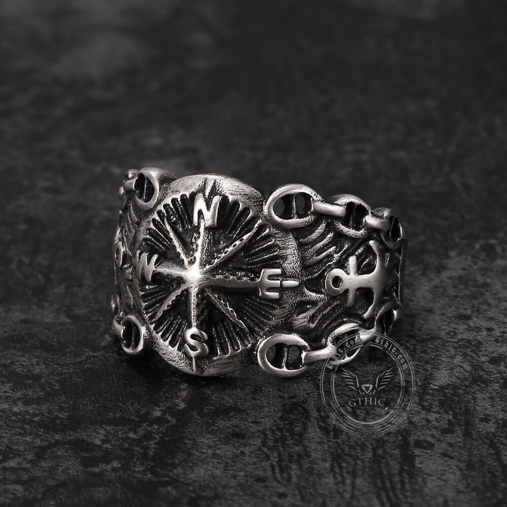 Northern Pirate Compass Sterling Silver Marine Ring