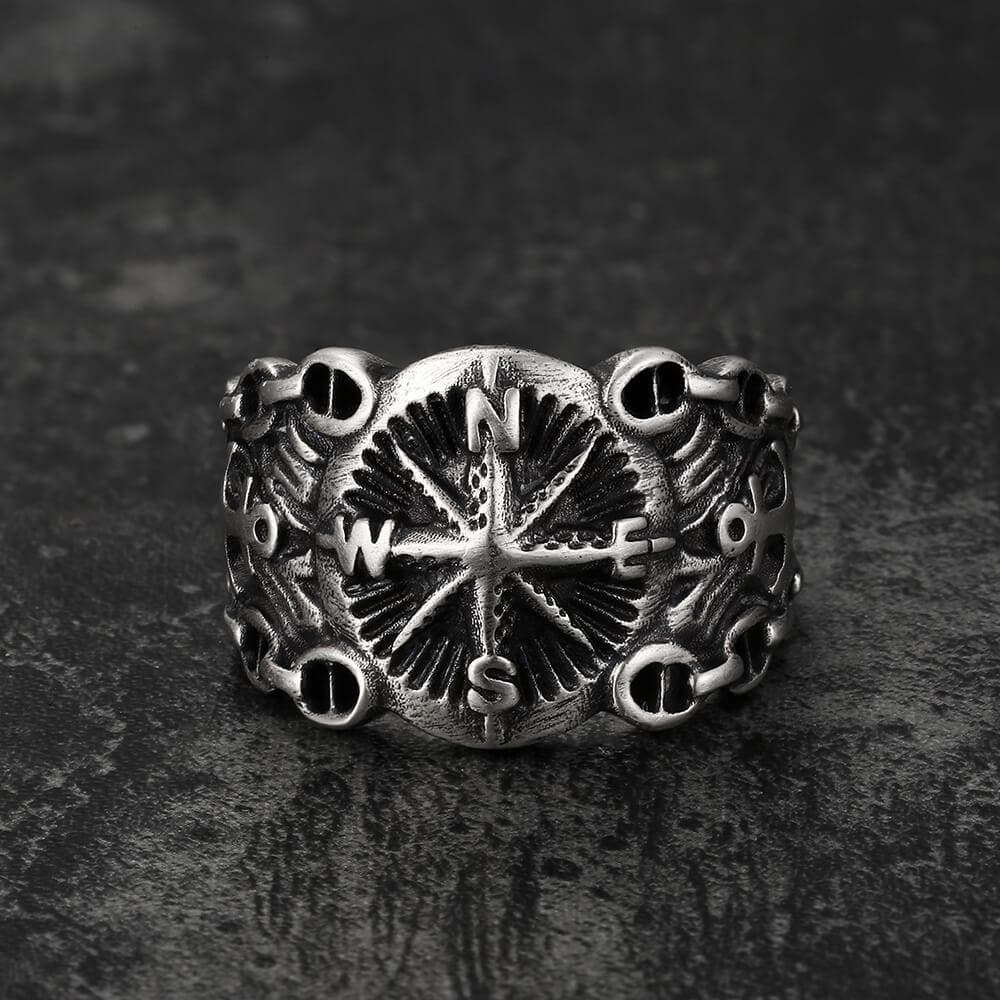 Northern Pirate Compass Sterling Silver Marine Ring
