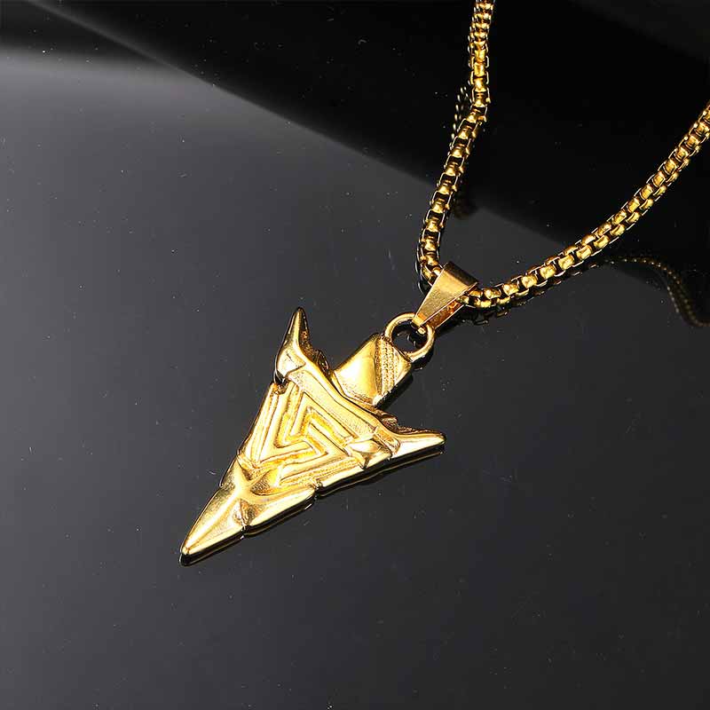 Odin Triangle Rune Stainless Steel Arrow Pendant