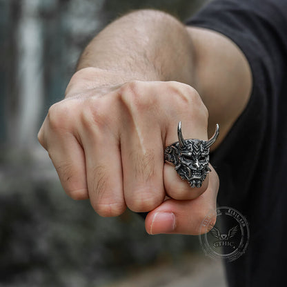Oni Mask Sterling Silver Ring