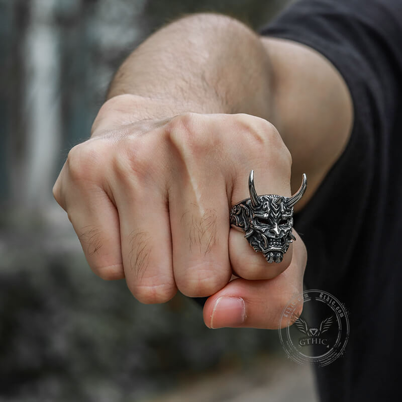 Oni Mask Sterling Silver Ring