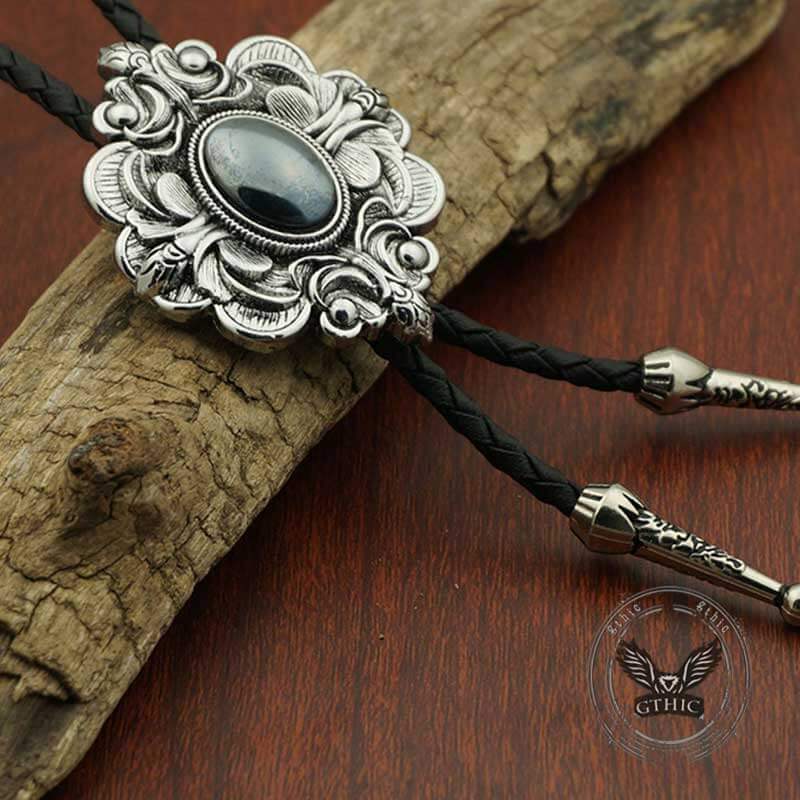 Pattern Gem Carved Alloy Bolo Tie