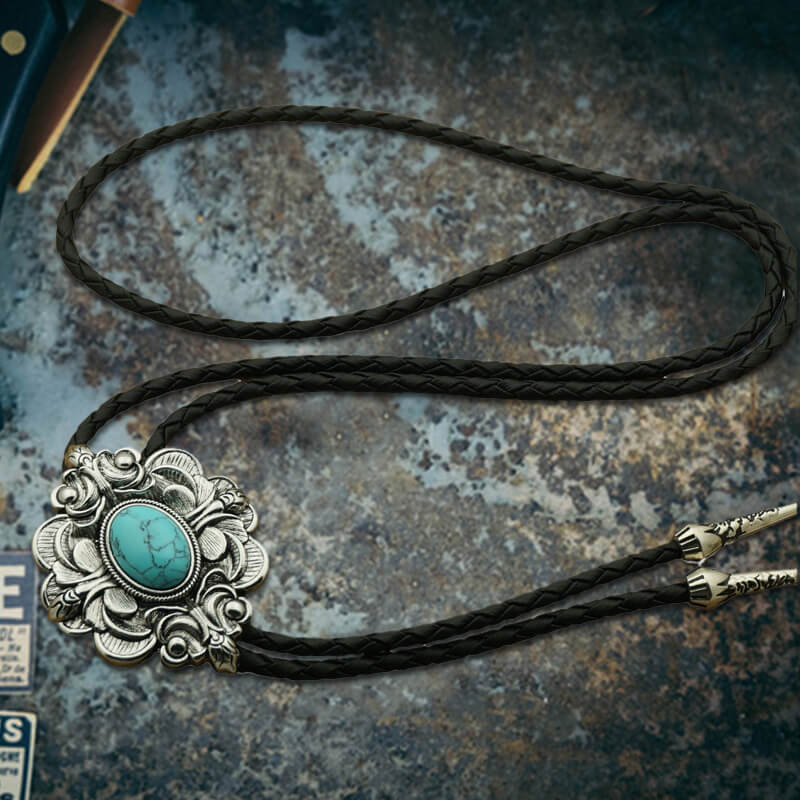 Pattern Gem Carved Alloy Bolo Tie