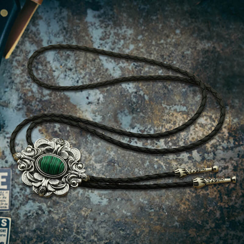 Pattern Gem Carved Alloy Bolo Tie