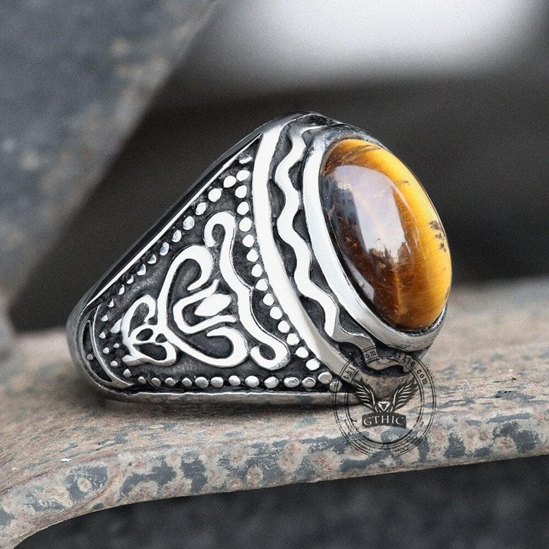Pattern Gemstone Stainless Steel Ring