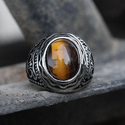 Pattern Gemstone Stainless Steel Ring