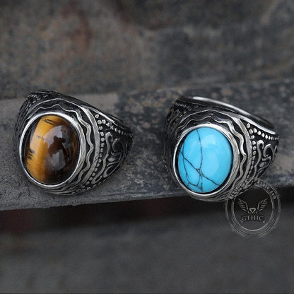 Pattern Gemstone Stainless Steel Ring