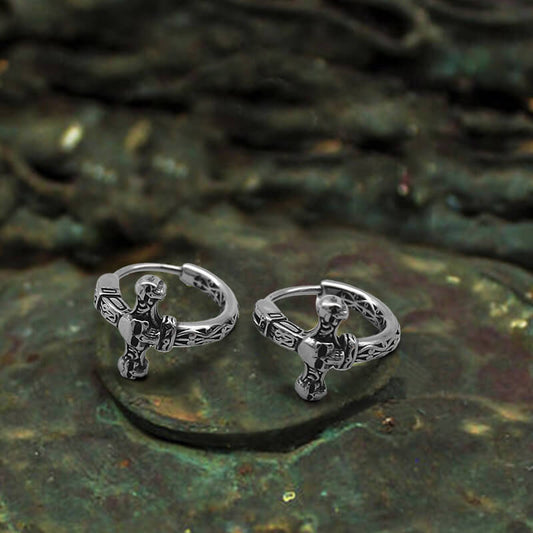 Pattern Stainless Steel Skull Hoop Earrings