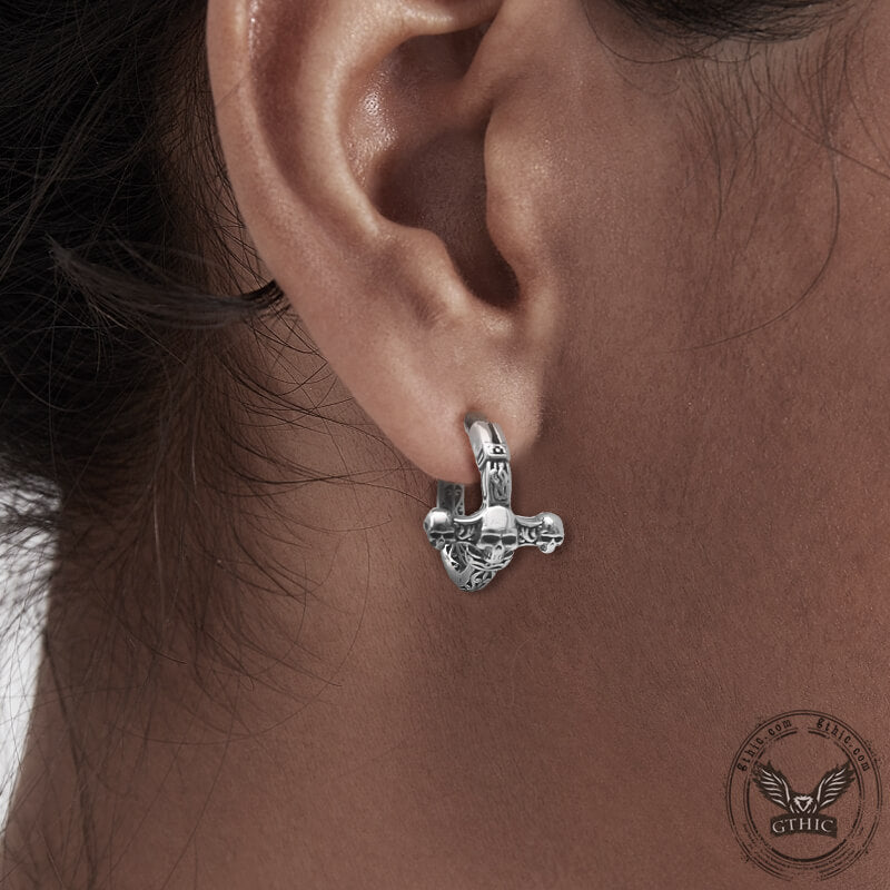 Pattern Stainless Steel Skull Hoop Earrings