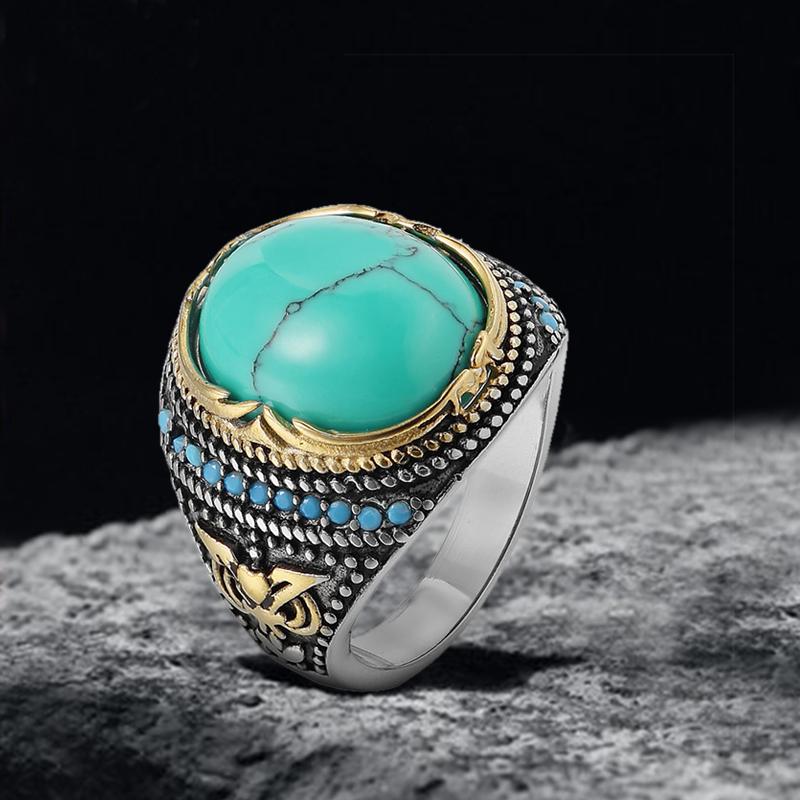 Pattern Turquoise Stainless Steel Ring