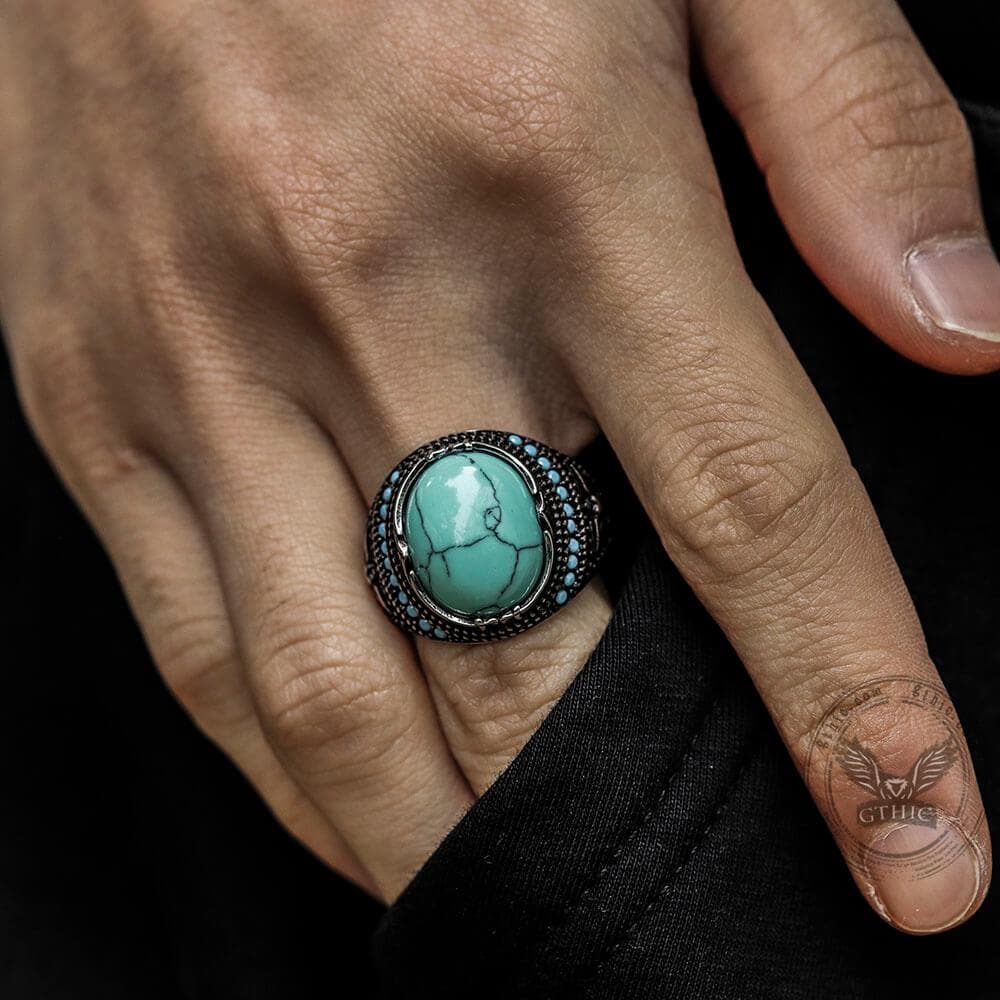 Pattern Turquoise Stainless Steel Ring