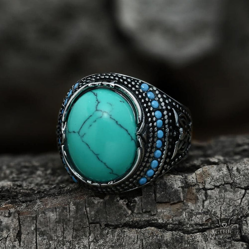 Pattern Turquoise Stainless Steel Ring