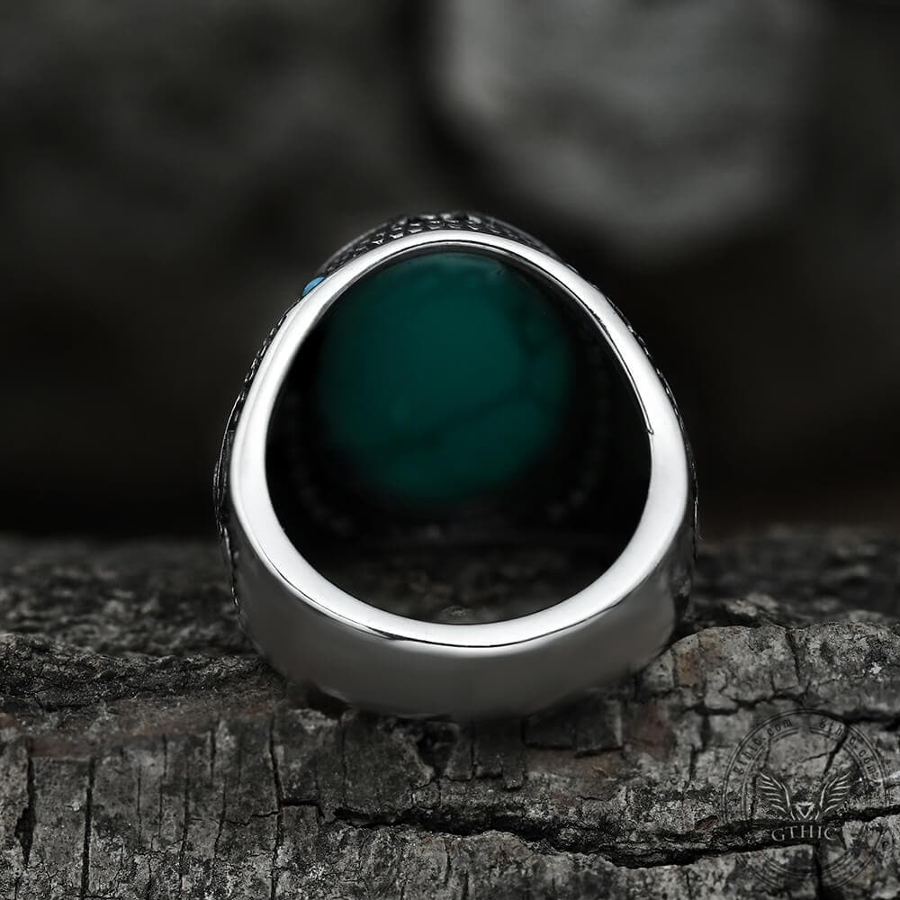 Pattern Turquoise Stainless Steel Ring