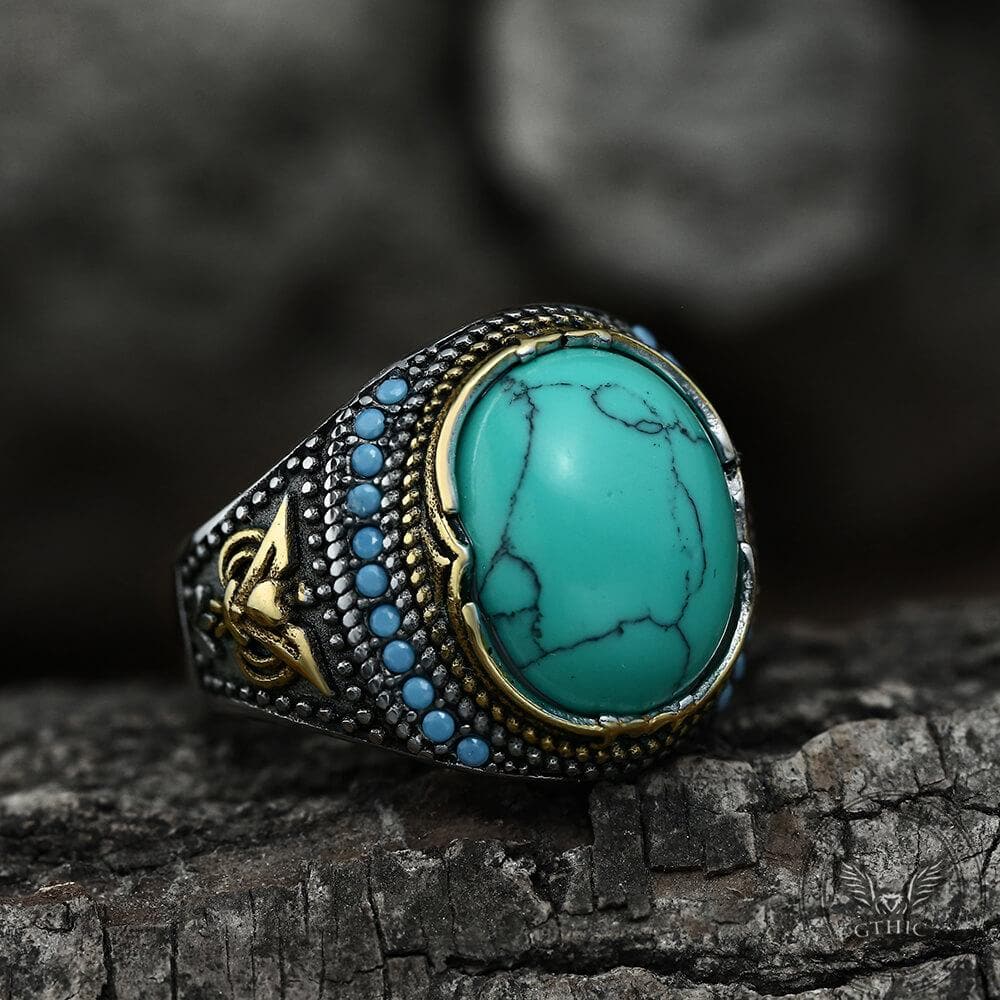 Pattern Turquoise Stainless Steel Ring