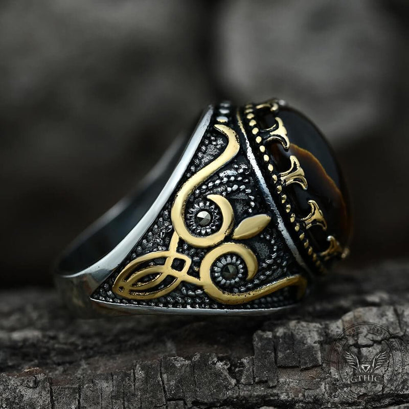 Pattern Turquoise Tiger-eye Stainless Steel Ring