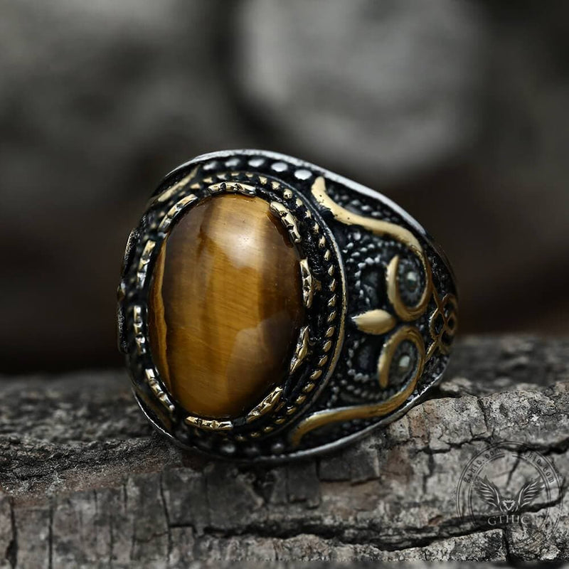 Pattern Turquoise Tiger-eye Stainless Steel Ring