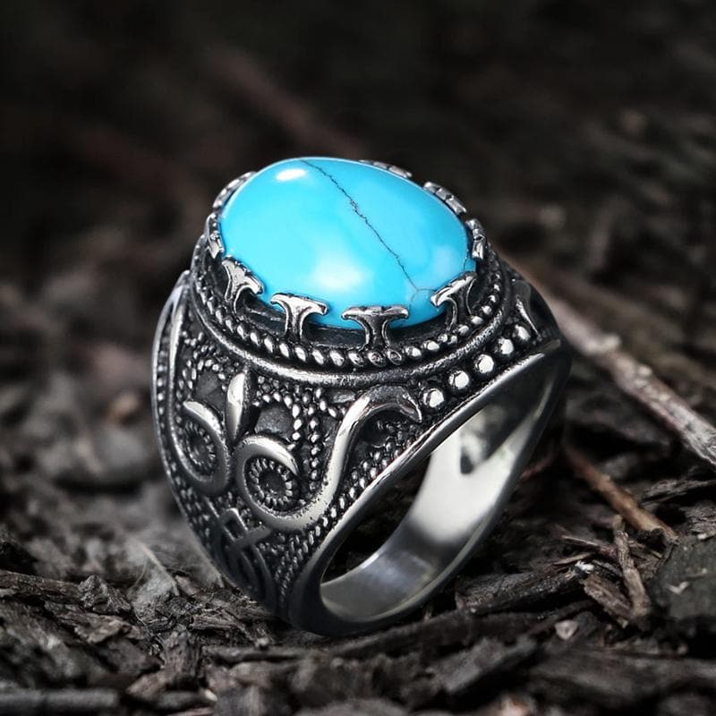 Pattern Turquoise Tiger-eye Stainless Steel Ring