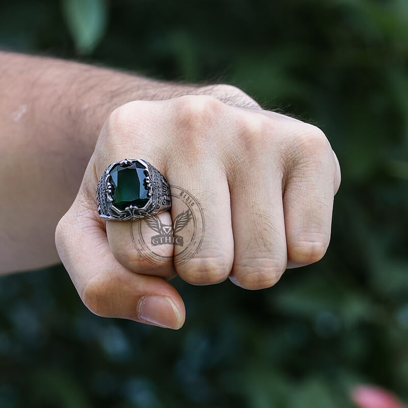Patterns Green Zircon Stainless Steel Ring