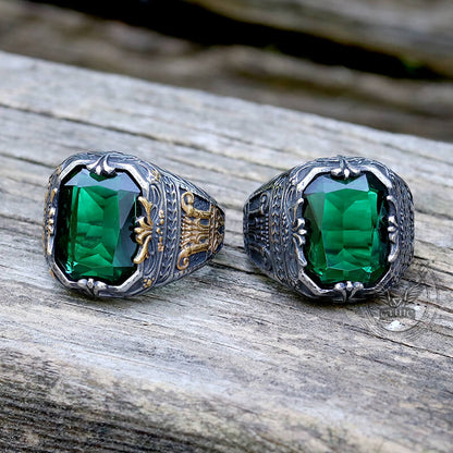 Patterns Green Zircon Stainless Steel Ring