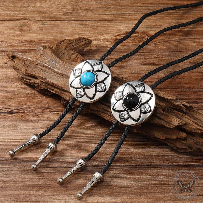 Petal Turquoise Leather Alloy Bolo Tie