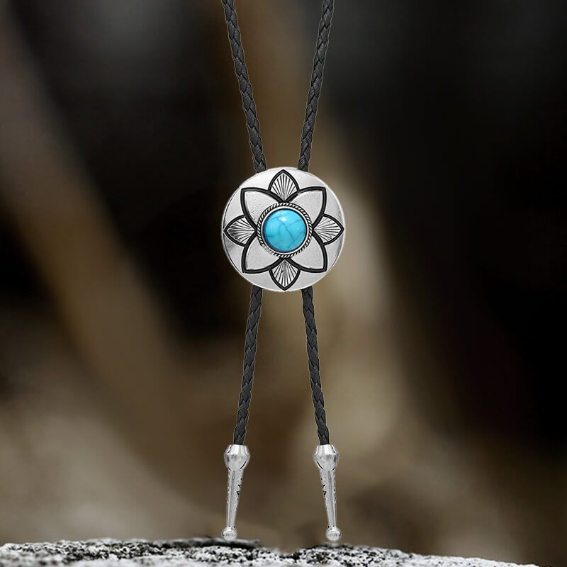Petal Turquoise Leather Alloy Bolo Tie