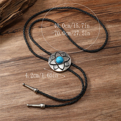 Petal Turquoise Leather Alloy Bolo Tie