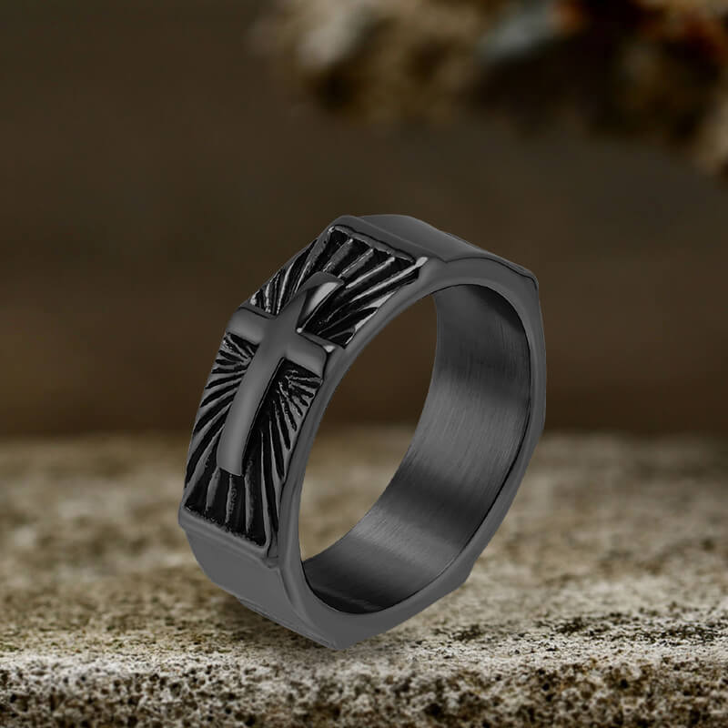 Polished Cross Pattern Stainless Steel Ring
