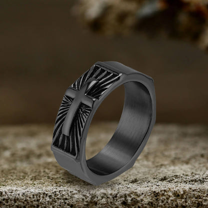 Polished Cross Pattern Stainless Steel Ring