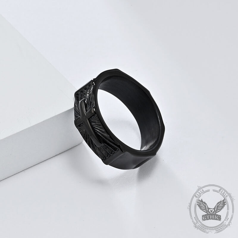Polished Cross Pattern Stainless Steel Ring