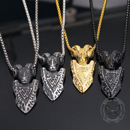 Ram Shield Stainless Steel Viking Pendant