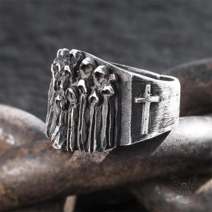 Ruin Cross Brass Sterling Silver Skull Ring