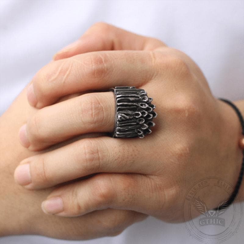 Ruin Cross Brass Sterling Silver Skull Ring
