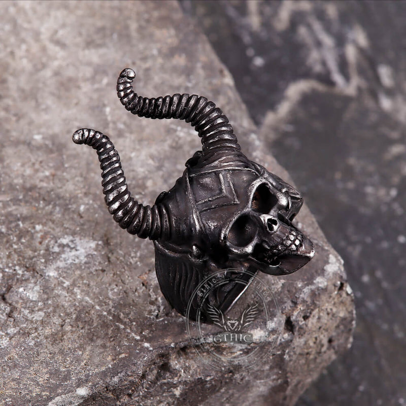 Satan Horn Stainless Steel Skull Ring