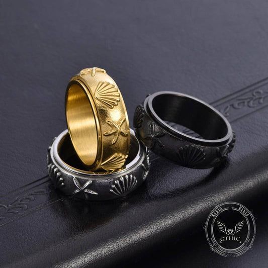 Shell Starfish Stainless Steel Spinner Ring