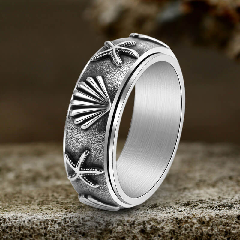 Shell Starfish Stainless Steel Spinner Ring