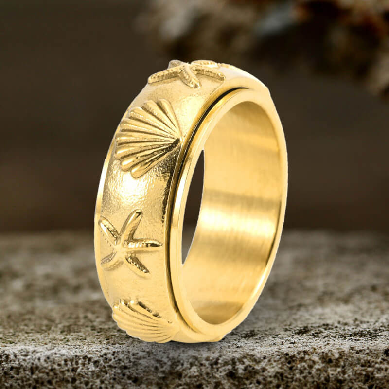 Shell Starfish Stainless Steel Spinner Ring