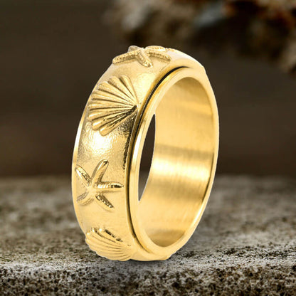 Shell Starfish Stainless Steel Spinner Ring