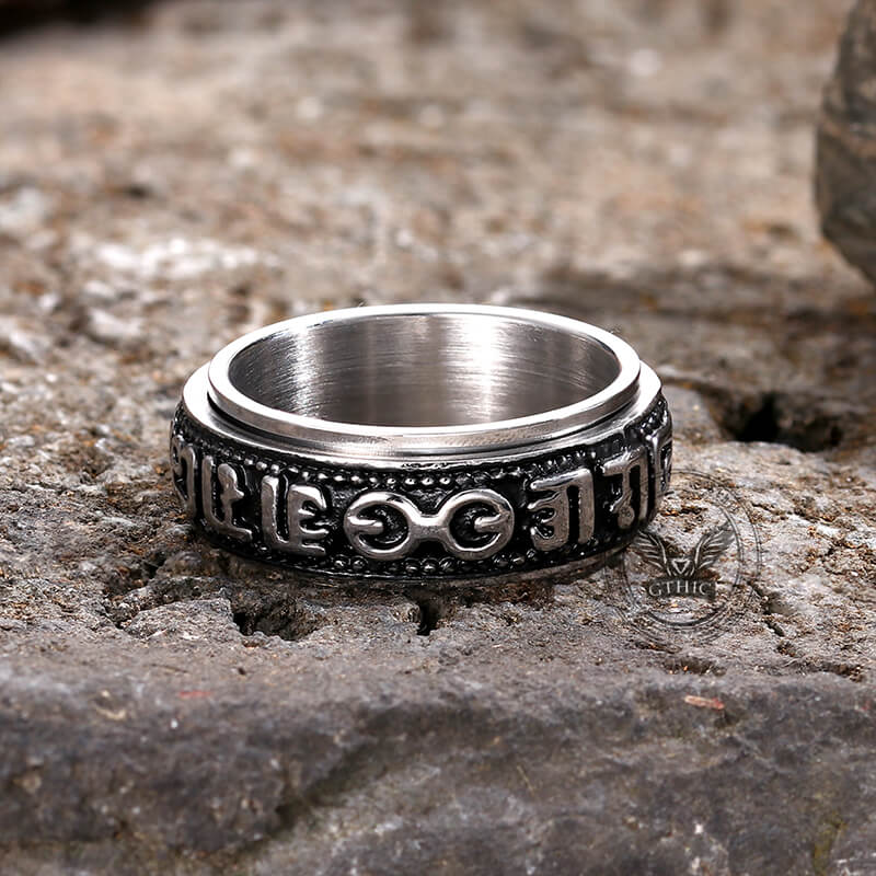 Six-word Mantra Stainless Steel Spinner Ring