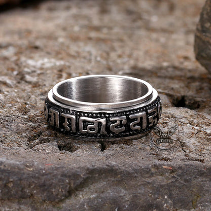 Six-word Mantra Stainless Steel Spinner Ring