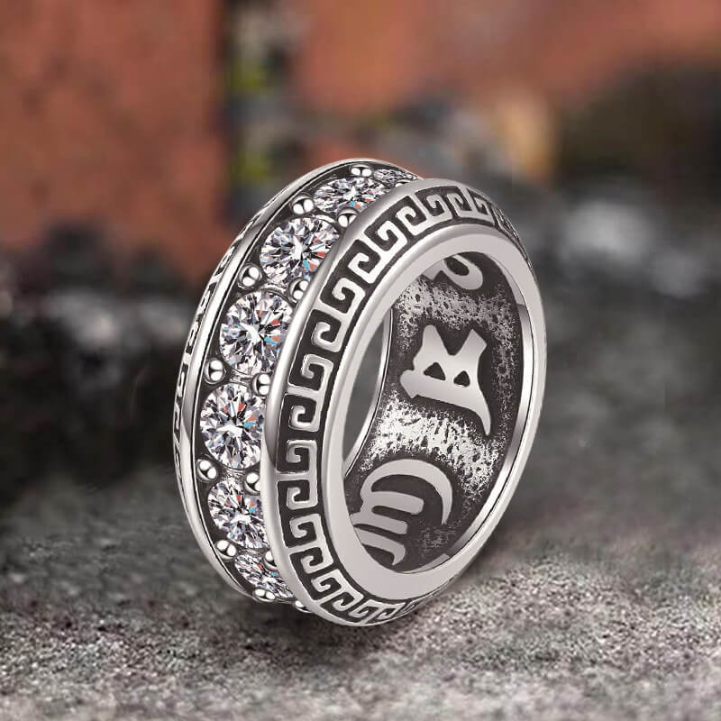 Six-word Mantra Zircon Stainless Steel Ring