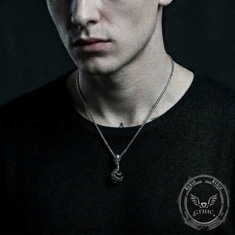 Skull Hand-held Gem Stainless Steel Pendant