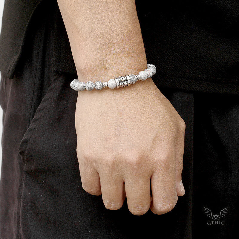 Skull Pattern Natural Stone Bracelet