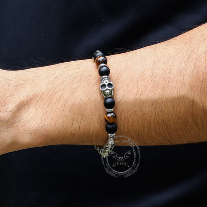 Skull Tiger Eye Stainless Steel Bracelet