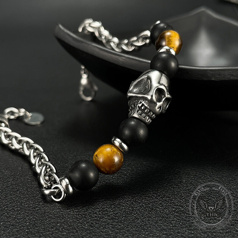 Skull Tiger Eye Stainless Steel Bracelet